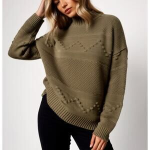 Pink Clover Gabriel Textured Sweater Large Olive Green Mock Neck Stitch Fix NWT